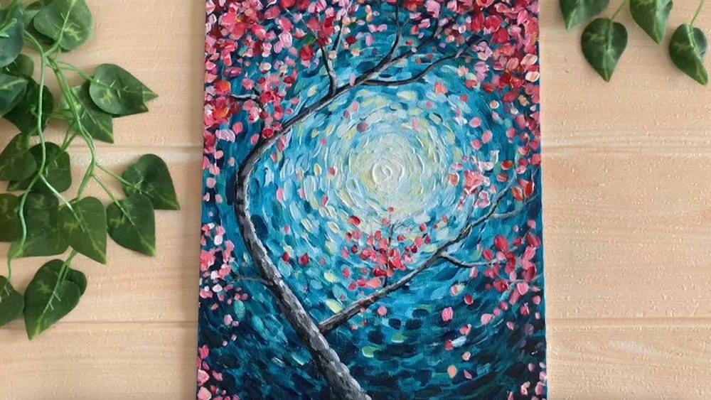 Online Painting Classes Best Acrylic Painting Courses Online   CHERRY BLOSSOM Acrylic Painting For Beginners Step By Step Debasree Dey Art 