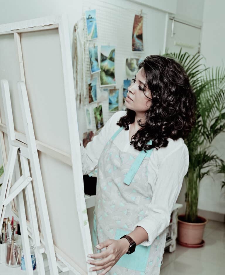 Debasree Dey Art acrylic landscape painting artist in studio3