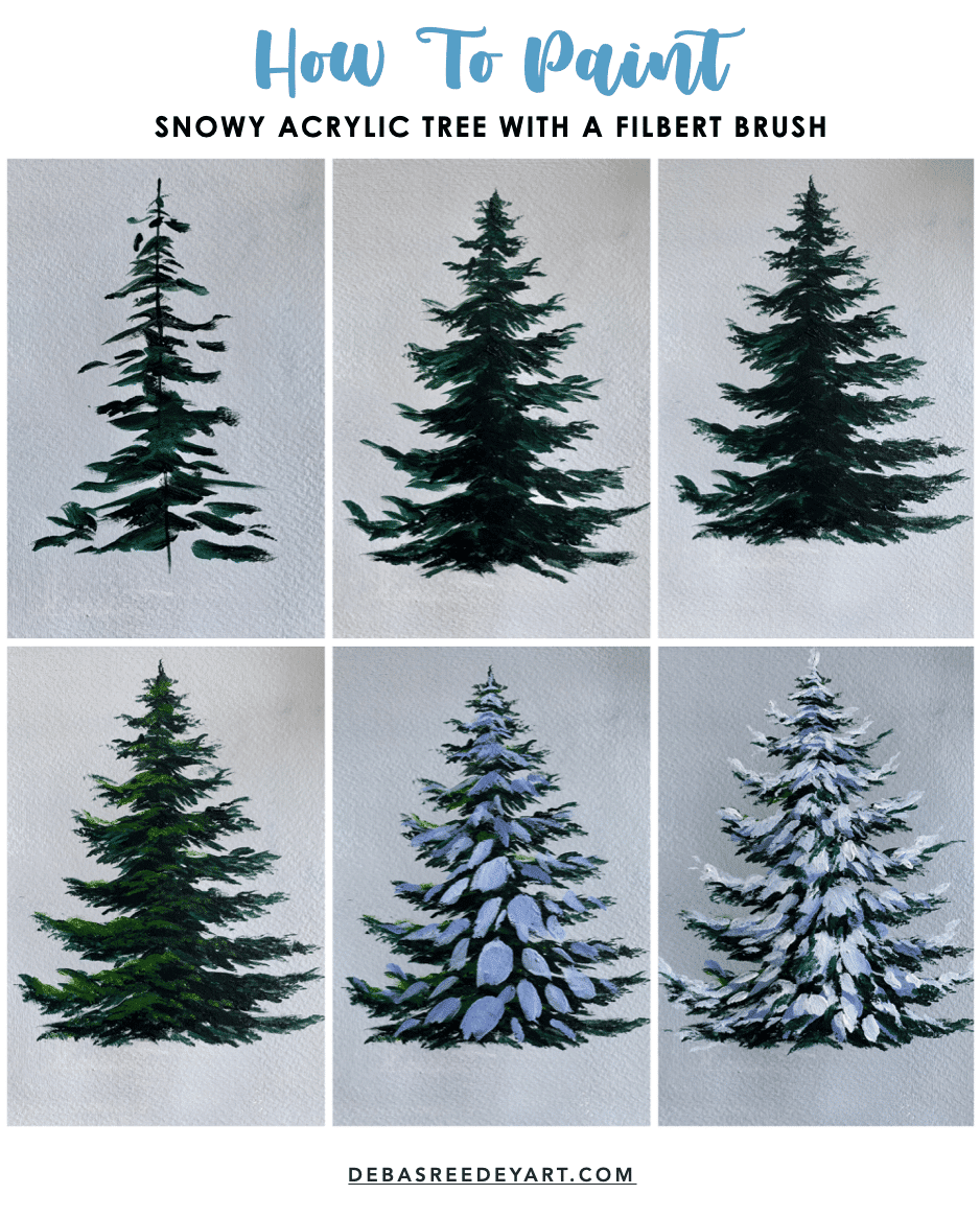 Snowy Tree Painting With A Filbert Brush 6 Easy Steps