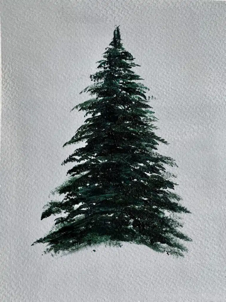 snowy pine tree painting acrylic with filbert brush step 3