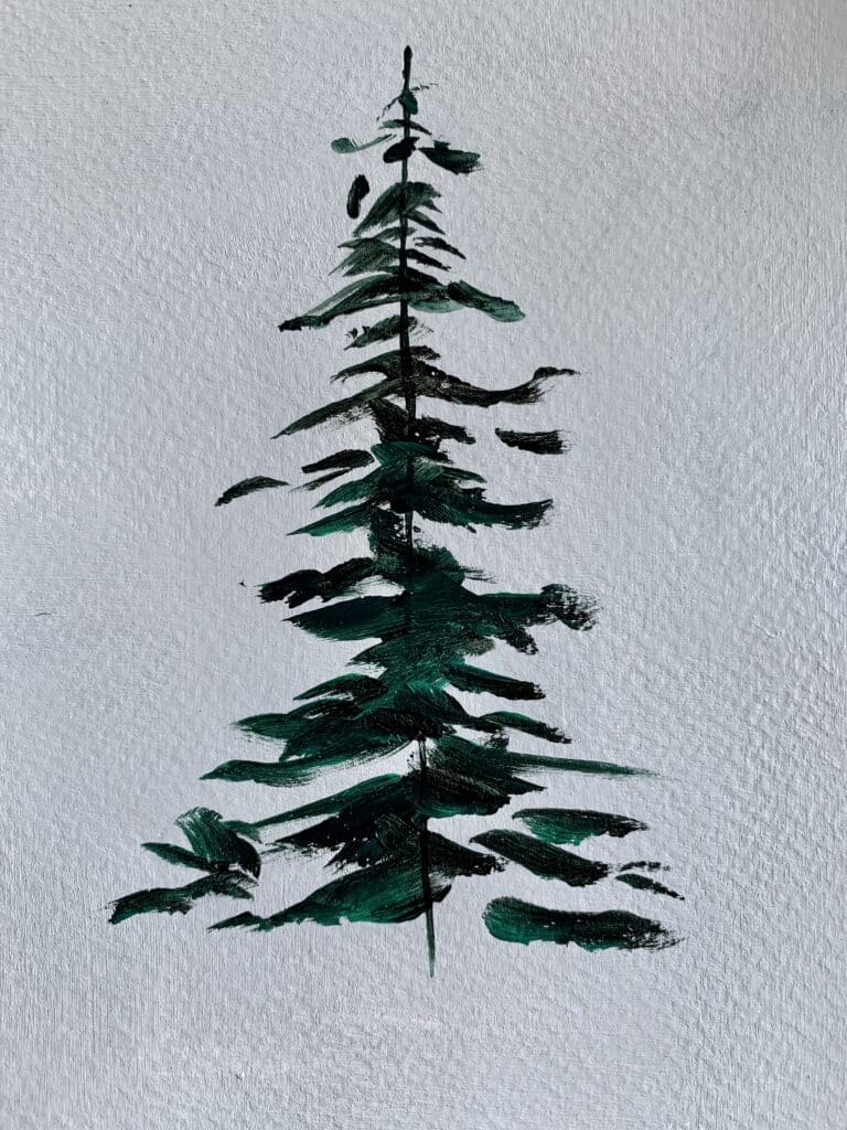 snowy pine tree painting acrylic with filbert brush step 1