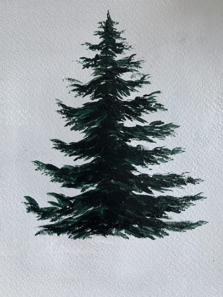 snowy pine tree painting acrylic with filbert brush step 3