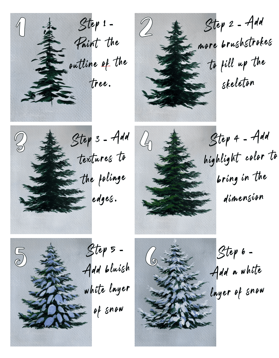 Snowy Tree Painting With A Filbert Brush - 6 Easy Steps