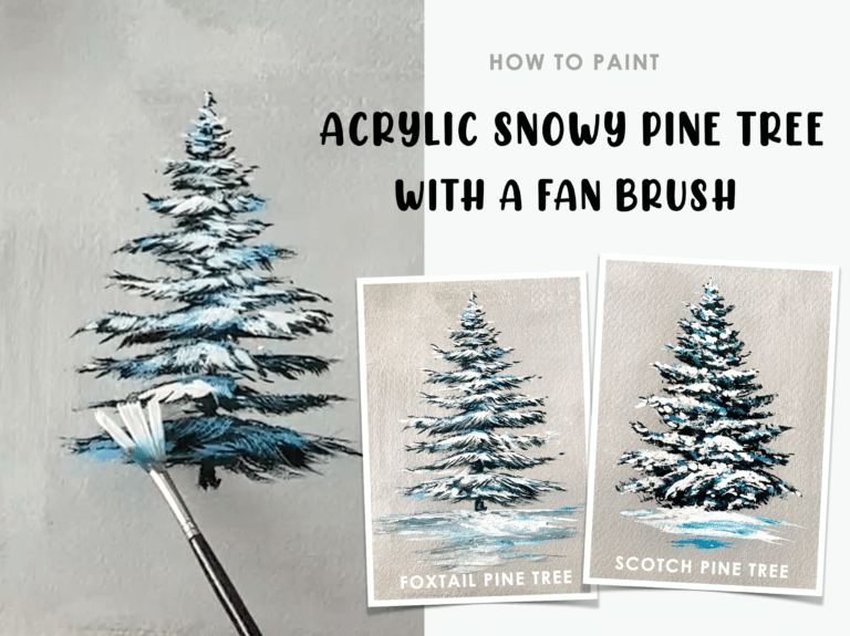 snowy pine trees with acrylics fan brush