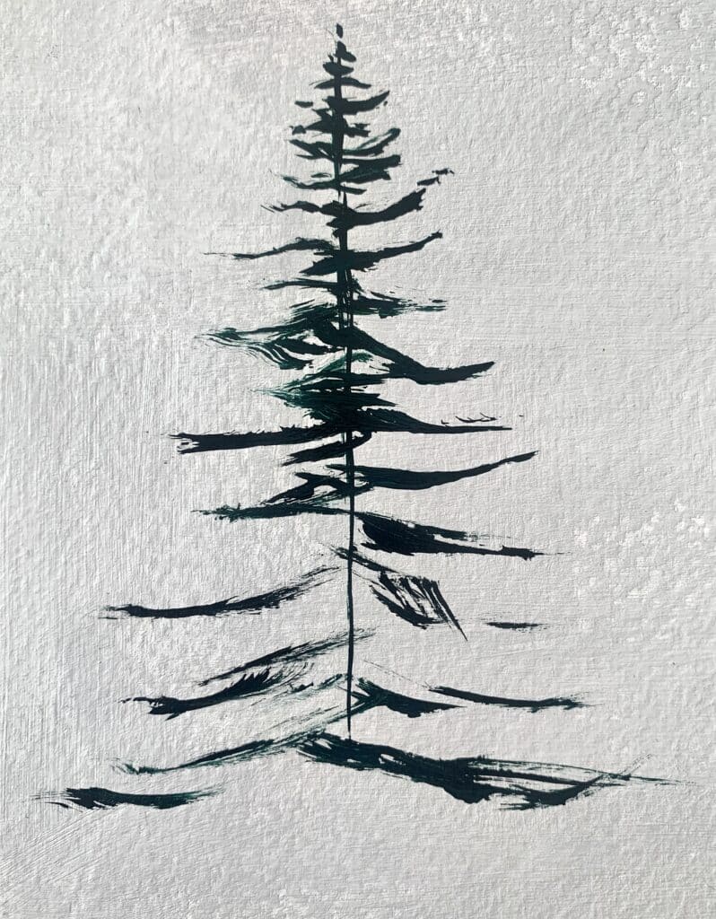 snowy pine trees with acrylics fan brush step 2