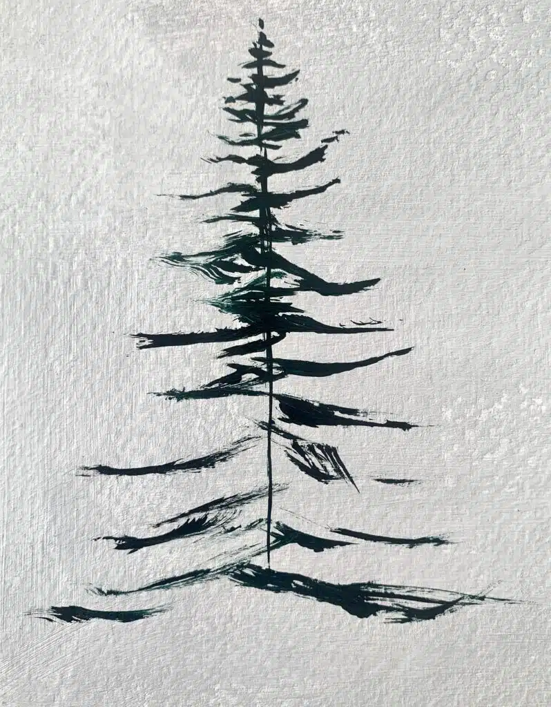 snowy pine trees with acrylics fan brush step 2