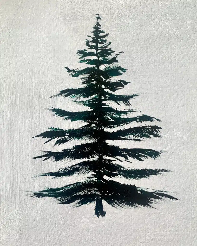 snowy pine trees with acrylics fan brush step 3