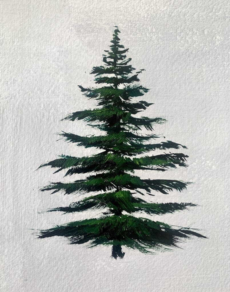 snowy pine trees with acrylics fan brush step 4