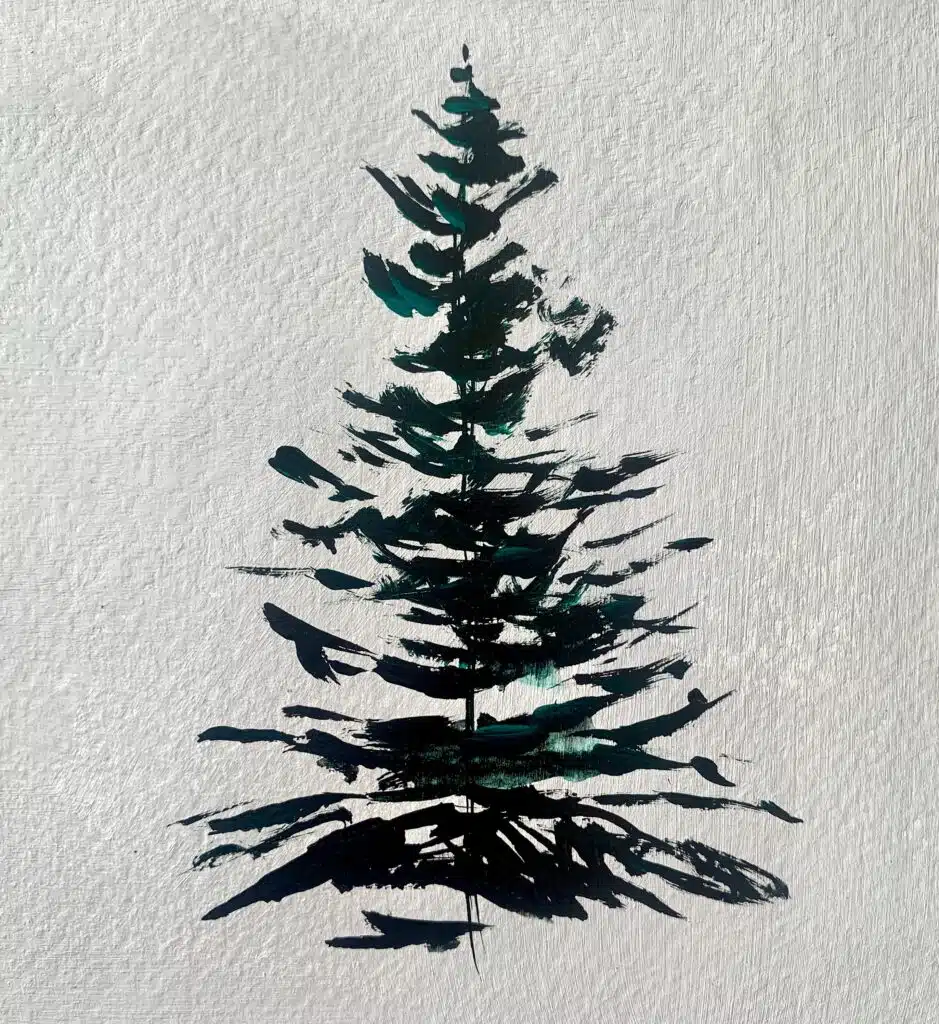 snowy pine trees with acrylics fan brush tree 1 step 1