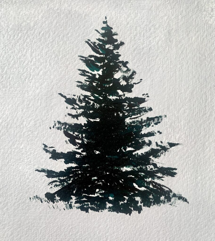 snowy pine trees with acrylics fan brush tree 1 step 2