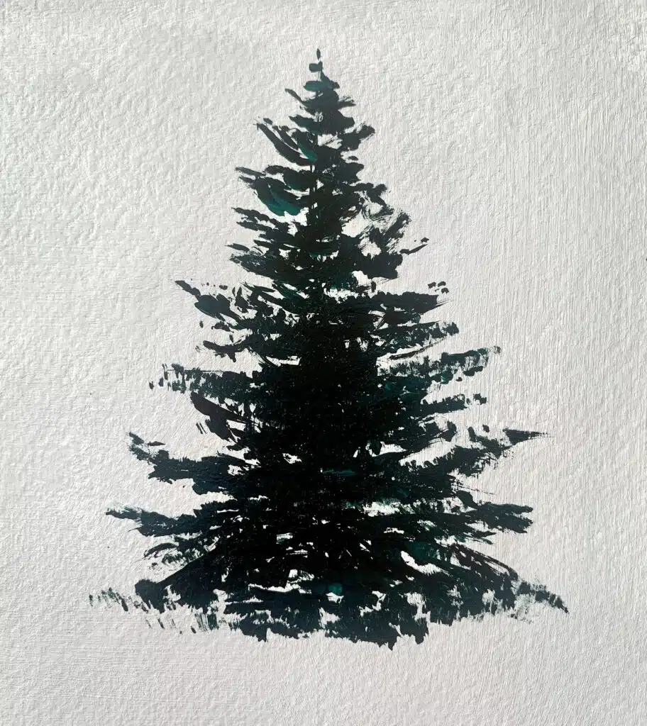 snowy pine trees with acrylics fan brush tree 1 step 2