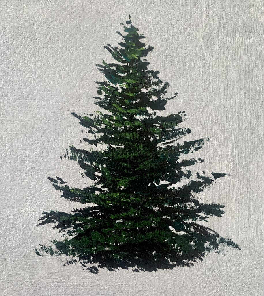 snowy pine trees with acrylics fan brush tree 1 step 3