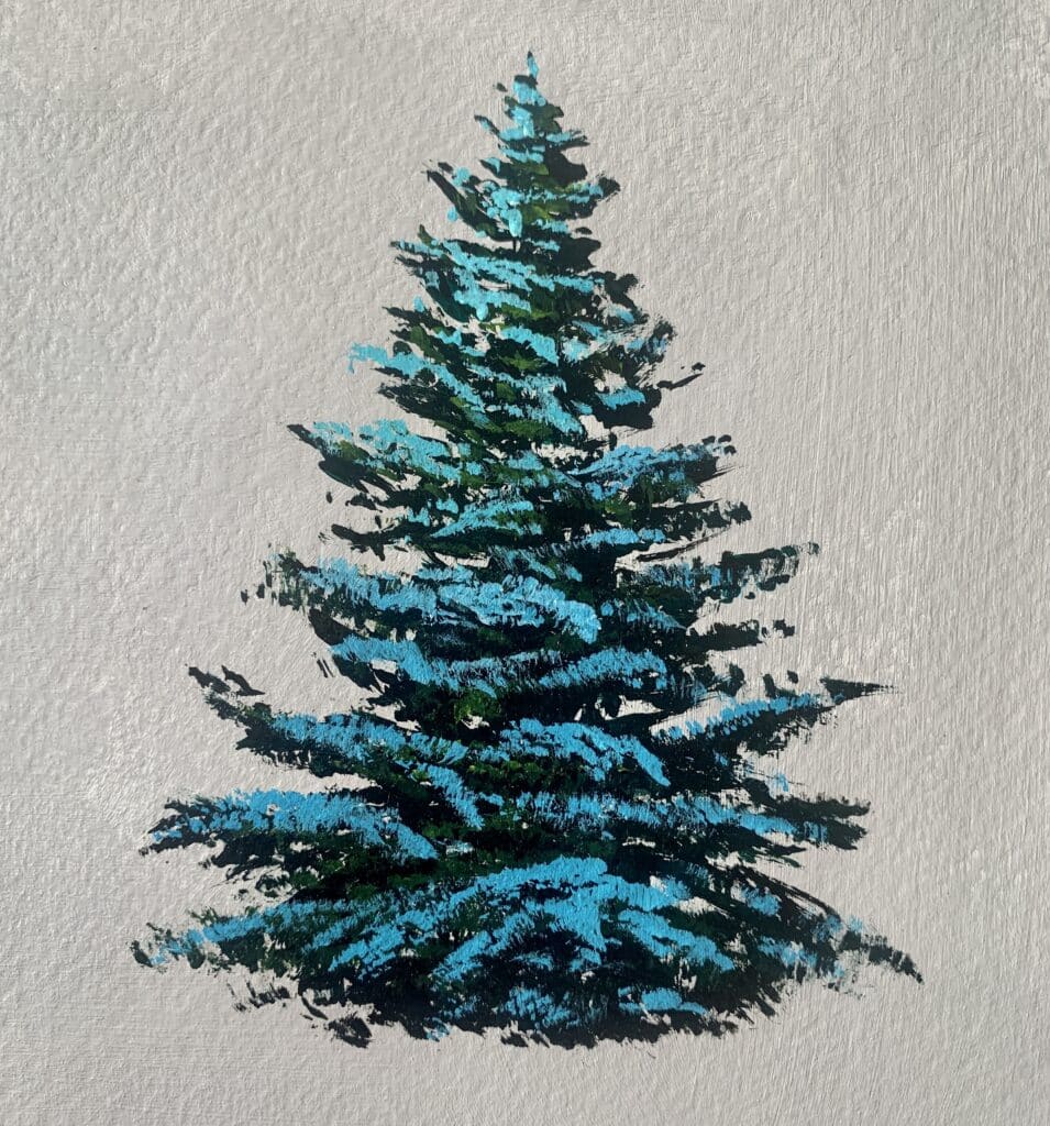 snowy pine trees with acrylics fan brush tree 1 step 4