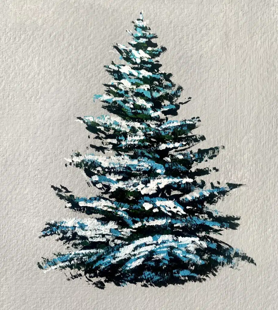 snowy pine trees with acrylics fan brush tree 1 step 5