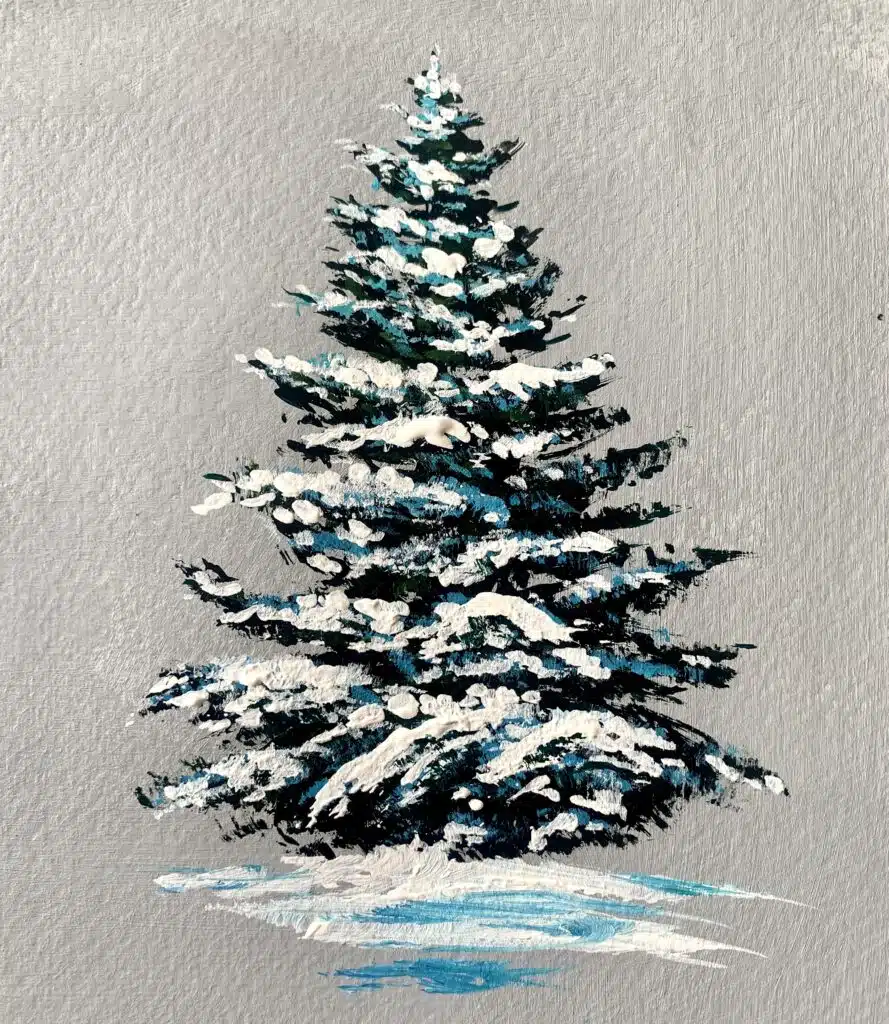 snowy pine trees with acrylics fan brush tree 1 step 7