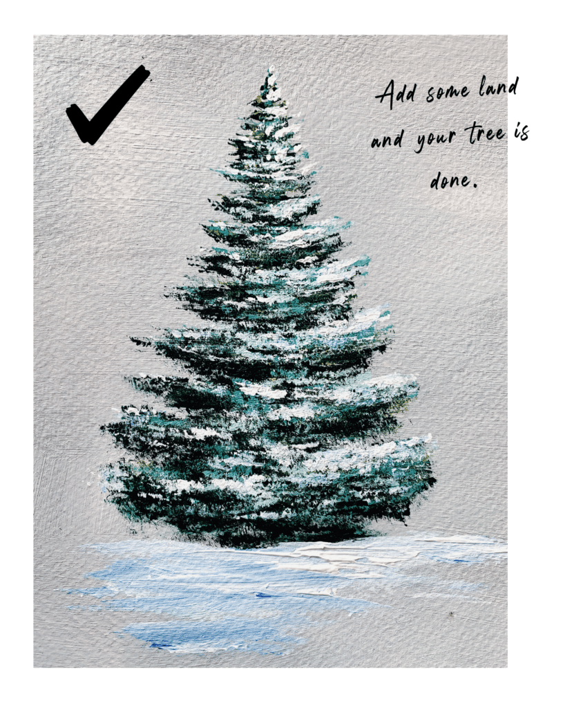 snowy pine trees with acrylic painting