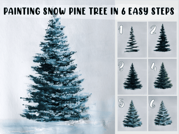 Snowy Pine Tree Painting - 6 Easy Steps - Debasree Dey Art