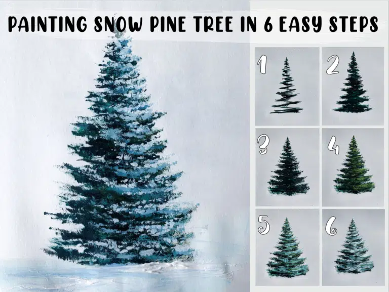 snowy pine trees with acrylic painting easy steps