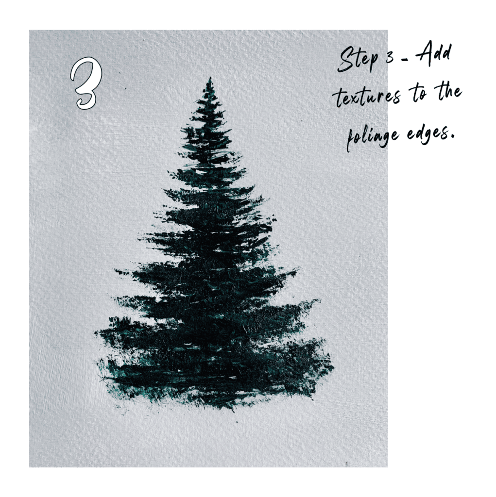 snowy pine trees with acrylic painting step 3