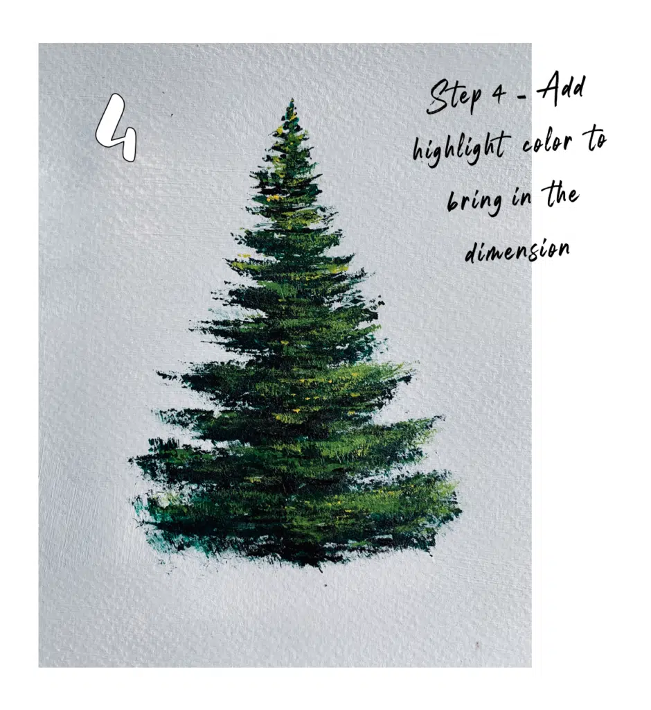 snowy pine trees with acrylic painting step 4