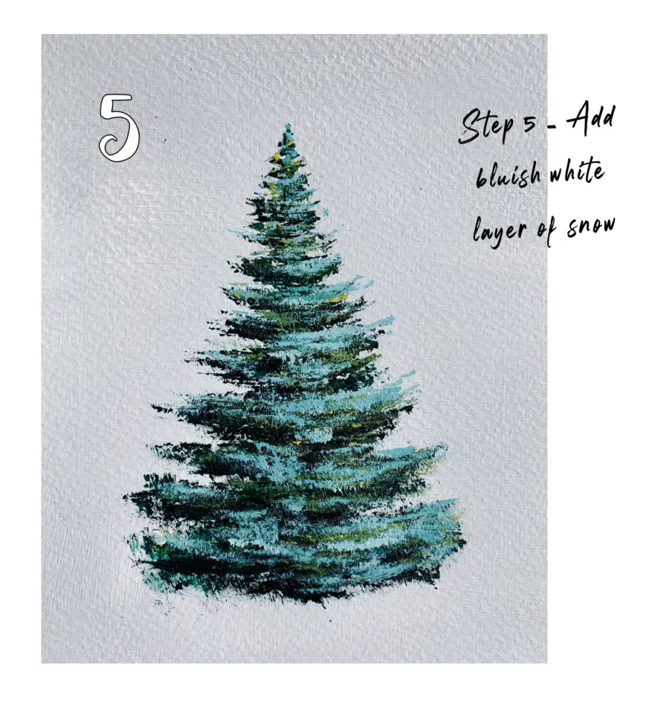 snowy pine trees with acrylic painting step 5