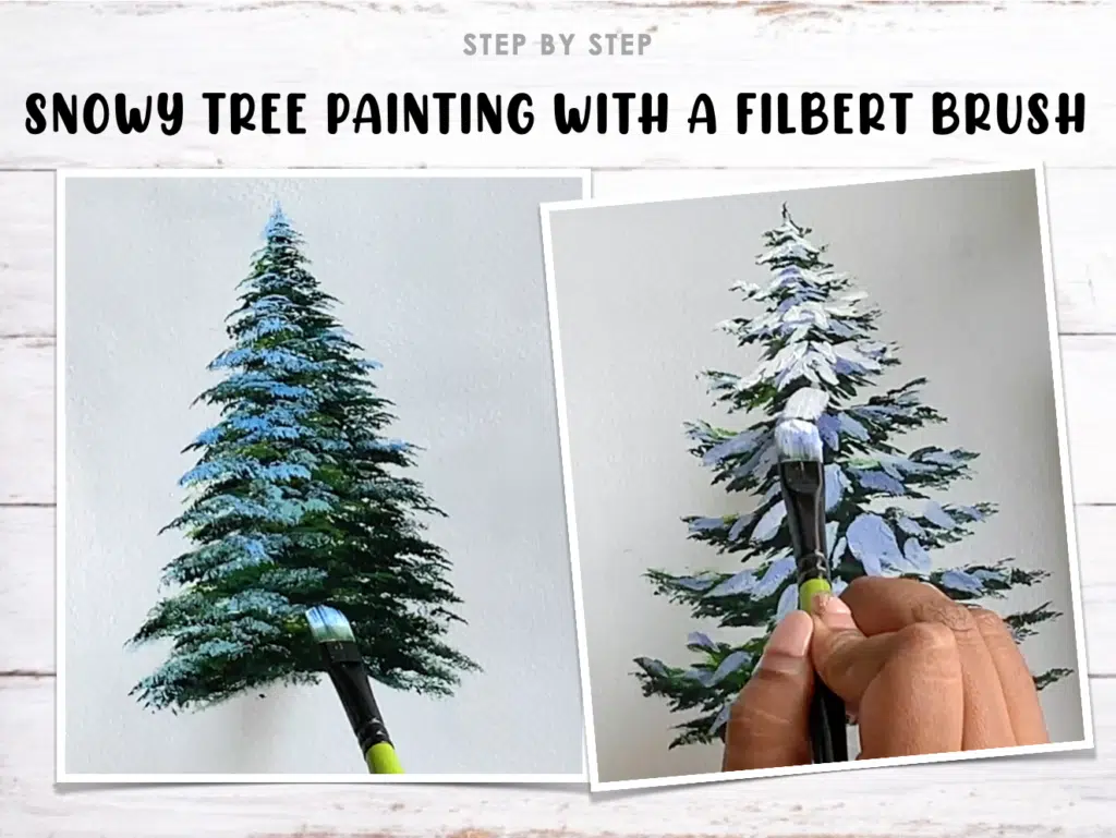 snowy tree painting acrylic with filbert brush step by step