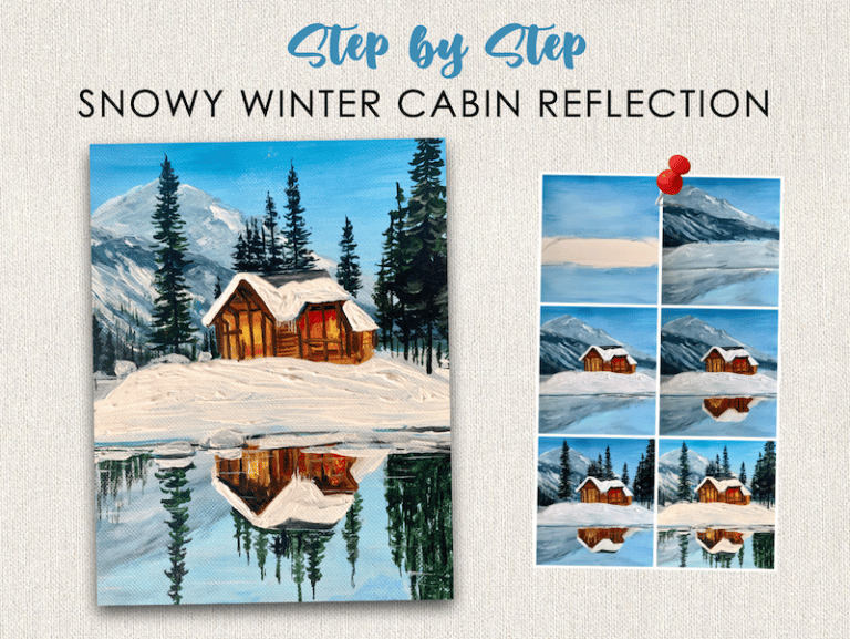 snowy winter cabin reflection step by step acrylic painting tutorial