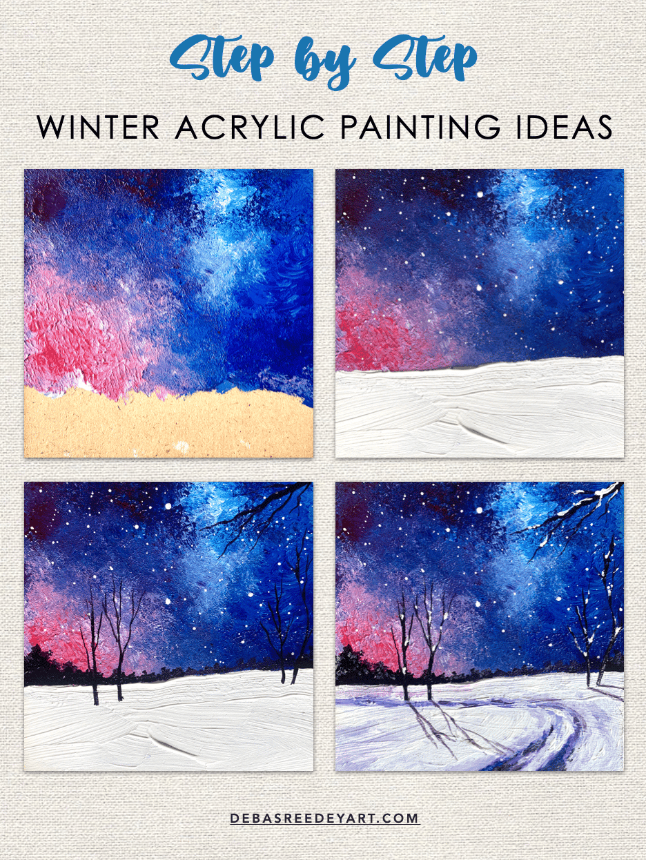 8 Easy Winter Painting Ideas - Christmas Coasters - Debasree Dey Art