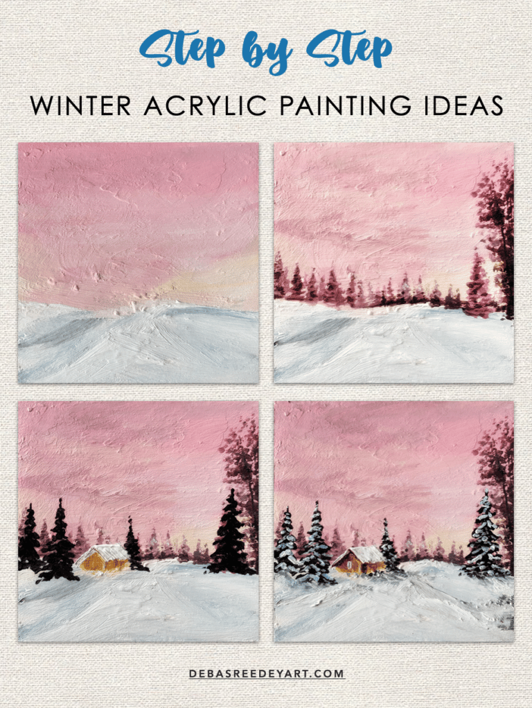 8 Easy Winter Painting Ideas - Christmas Coasters - Debasree Dey Art