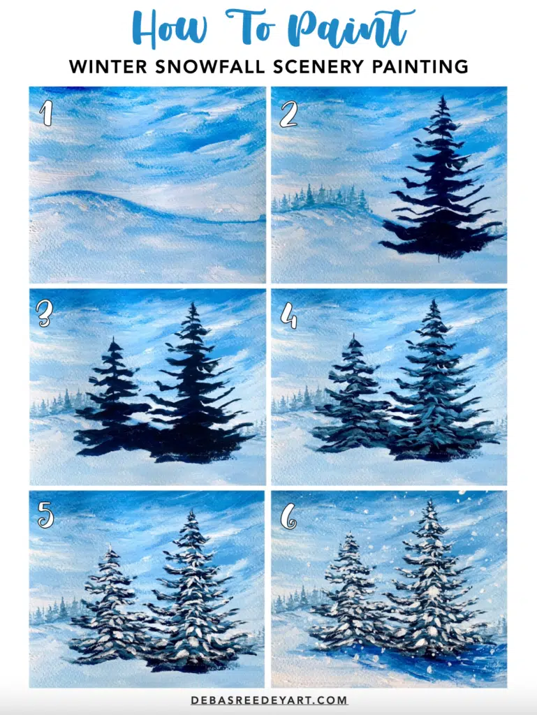 Winter Snowfall Scenery Painting - Easy Winter Painting Ideas For Beginners