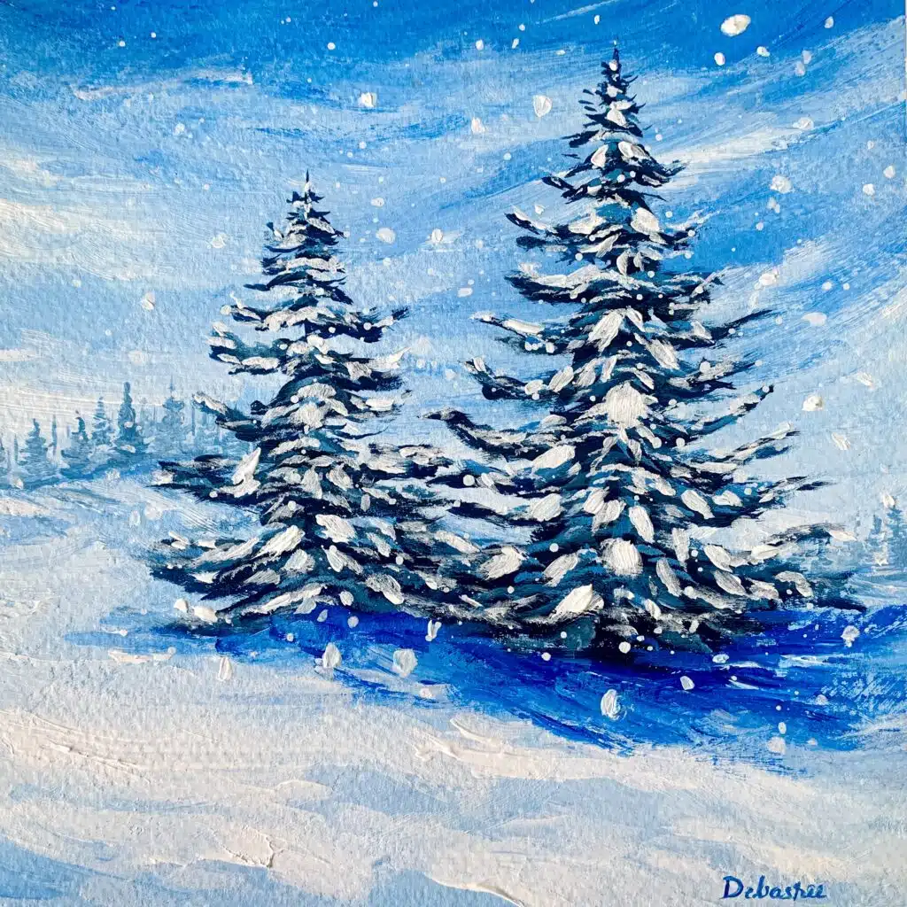 Winter Snowfall Scenery Painting - Easy Winter Painting Ideas For Beginners