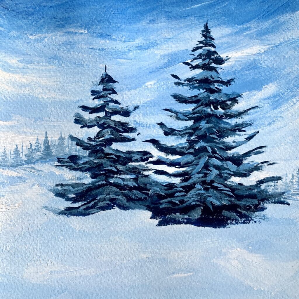 Winter Snowfall Scenery Painting - Easy Winter Painting Ideas For Beginners