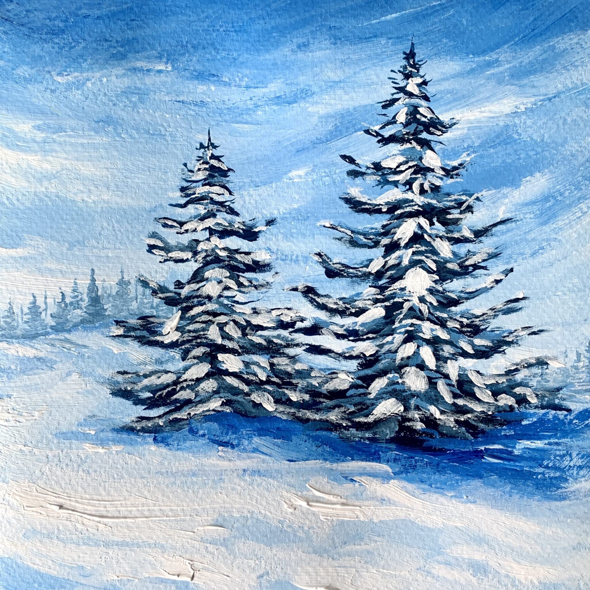 Winter Snowfall Scenery Painting - Easy Winter Painting Ideas For Beginners