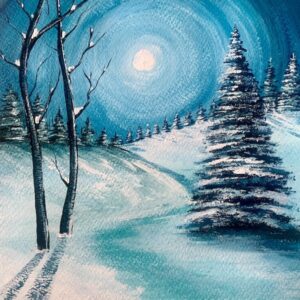 Winter Night Landscape Painting With Acrylics - Step By Step Tutorial