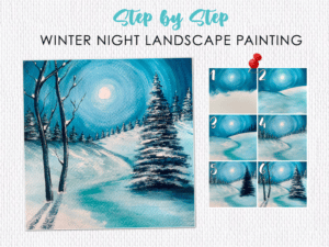 Winter Night Landscape Painting With Acrylics - Step By Step Tutorial