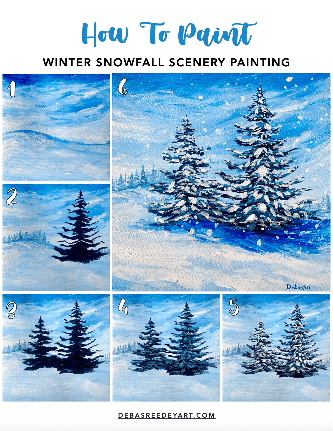 Winter Snowfall Scenery Painting - Easy Winter Painting Ideas For Beginners