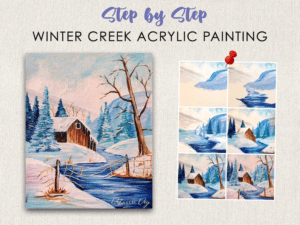 Winter Creek Acrylic Painting - with Cabin - Step By Step For Beginners