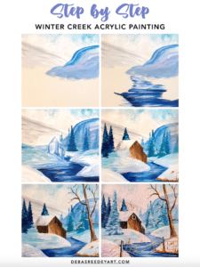 Winter Creek Acrylic Painting - with Cabin - Step By Step For Beginners