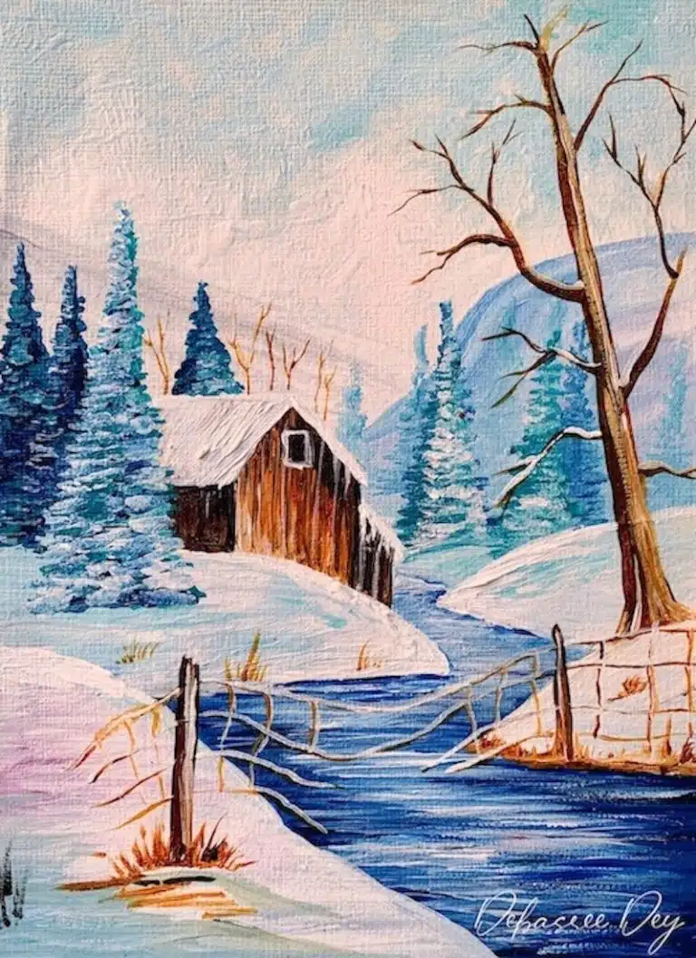 winter creek acrylic painting tutorial step by step for beginners