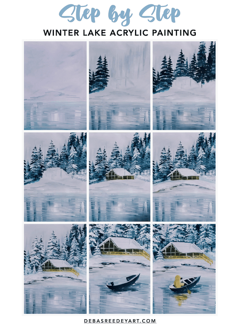 Winter Lake Acrylic Painting With Easy Steps - Step by Step Tutorial