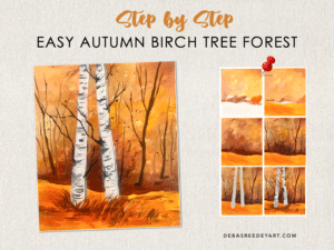 Autumn Birch Tree Forest - Easy Acrylic Painting - Debasree Dey Art