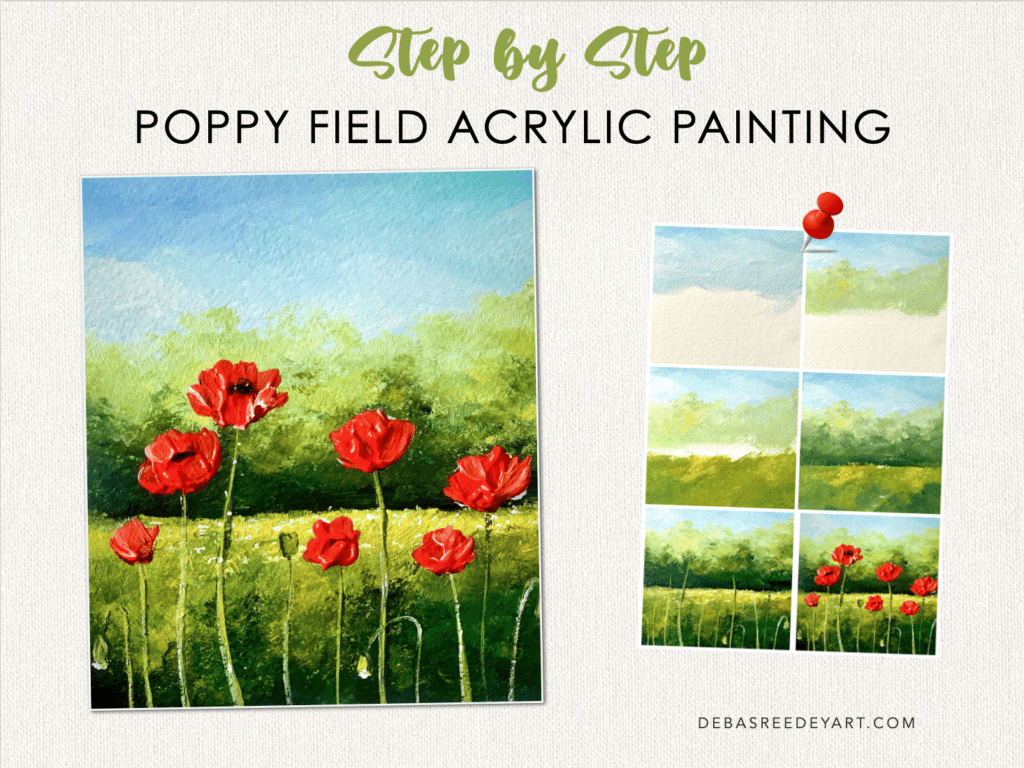 Easy poppy field painting - Debasree Dey Art