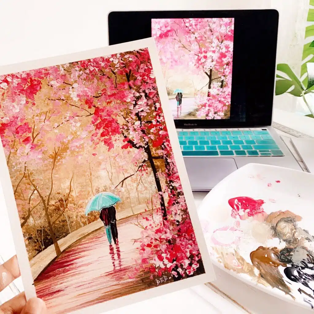 Cherry-blossom-couple-landscape-learn-acrylic-painting-online-beginner-painting-tutorial-step-by-step