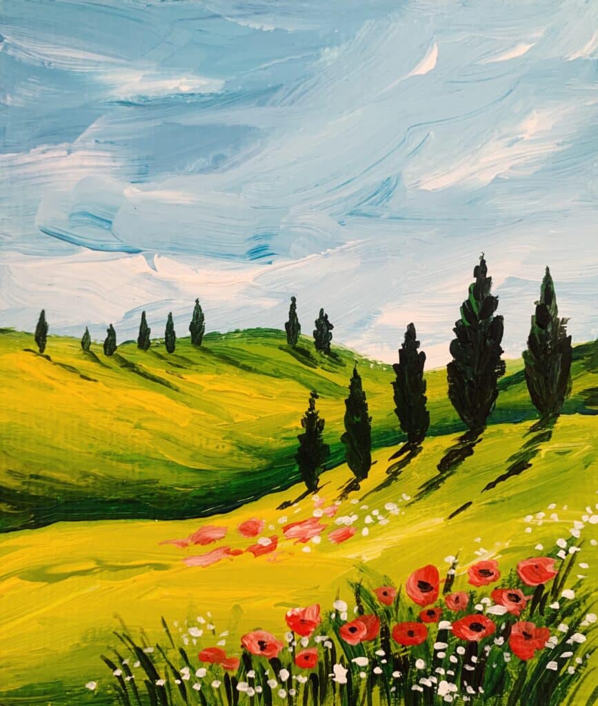 Spring Meadow with Flowers Easy Spring Painting Tutorial