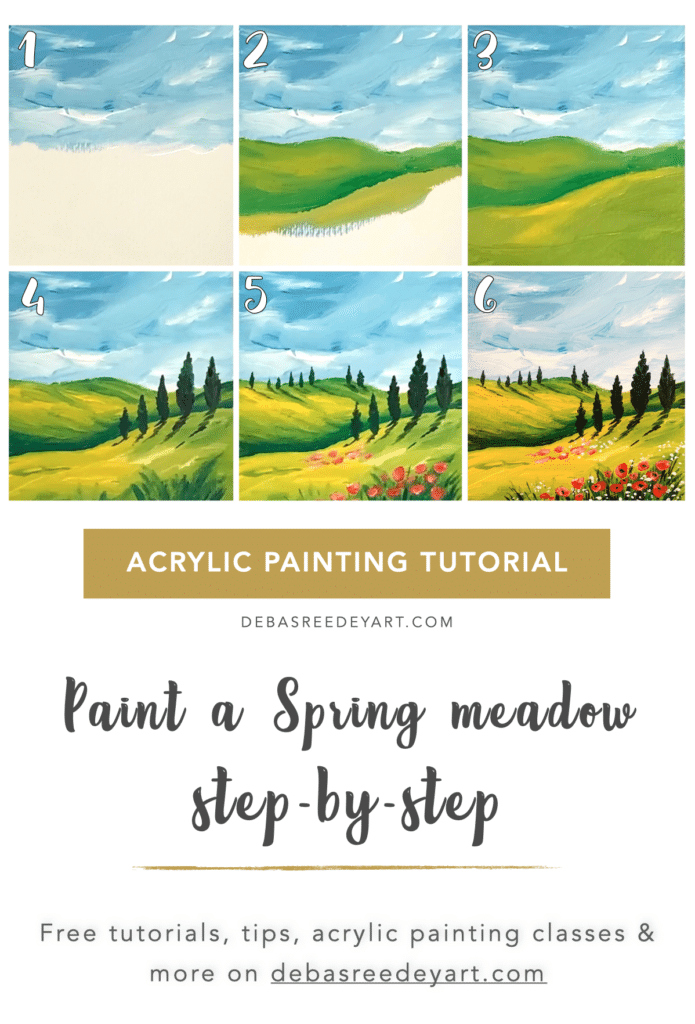 Spring Meadow with Flowers Easy Spring Painting Tutorial