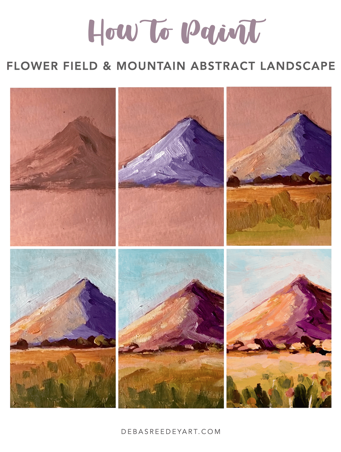 How to paint an abstract landscape from a photograph Flower field & mountains