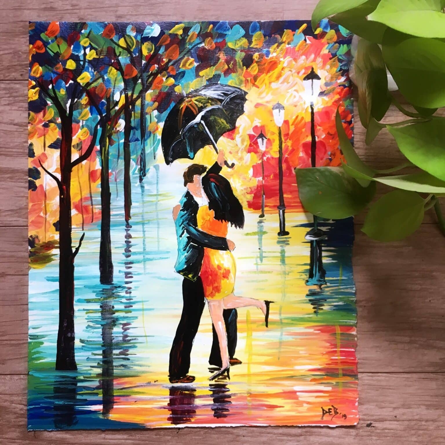 Romantic Couple Kissing in the rain (video class) - Debasree Dey Art