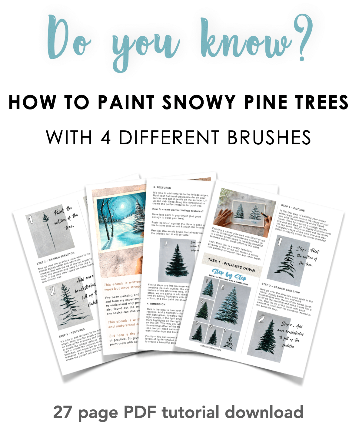 How to paint snowy pine trees - ebook download - Debasree Dey Art