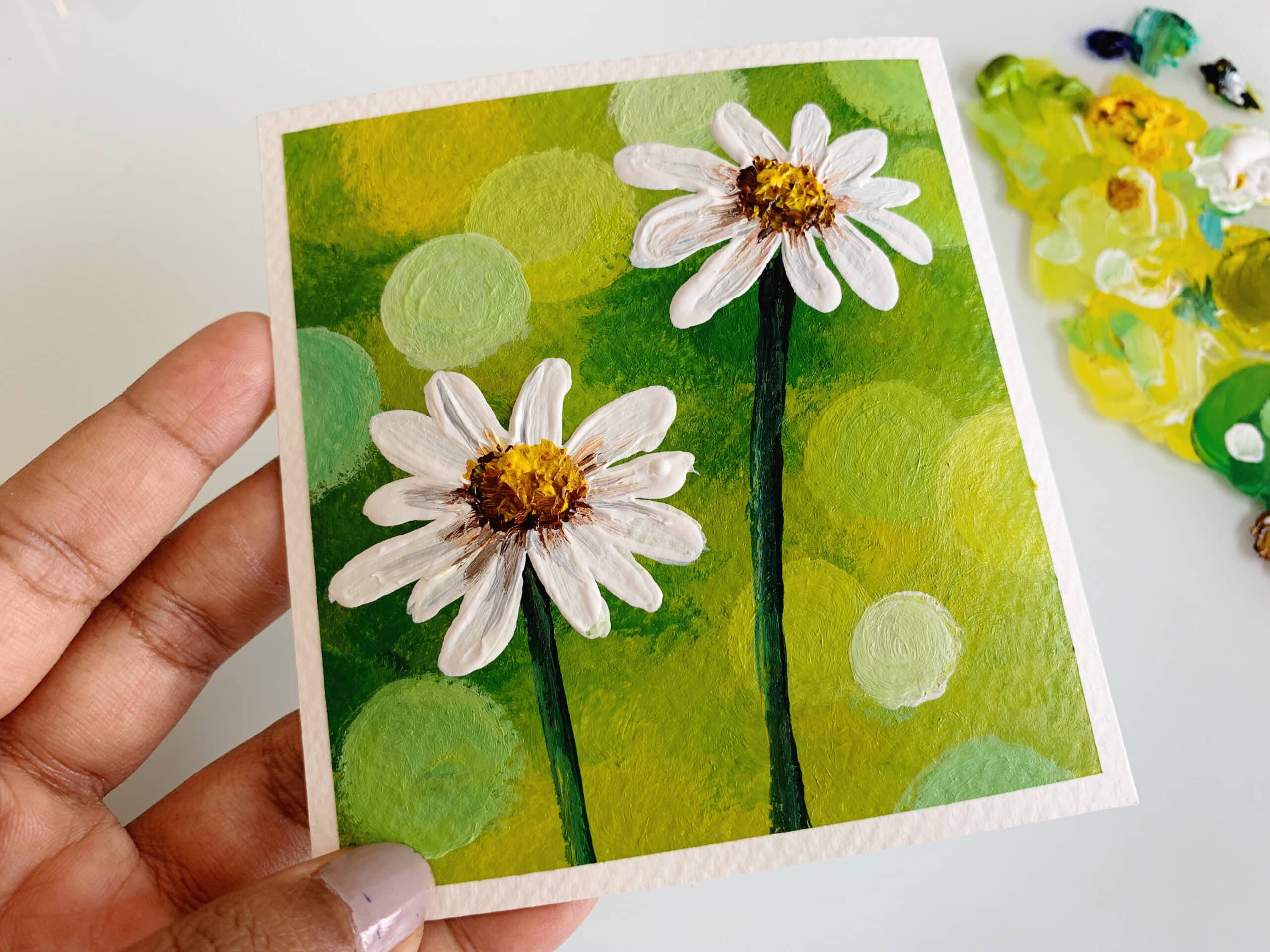 Easy Daisy Flower painting - Spring landscape - Debasree Dey Art