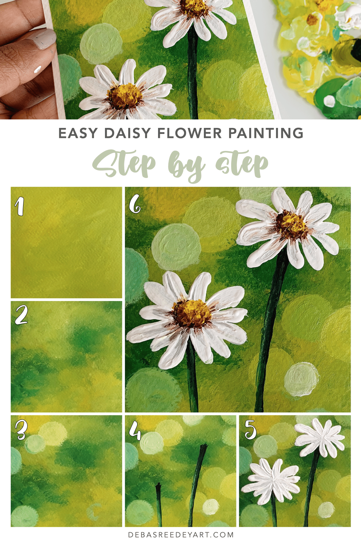 Easy Daisy Flower painting - Spring landscape - Debasree Dey Art